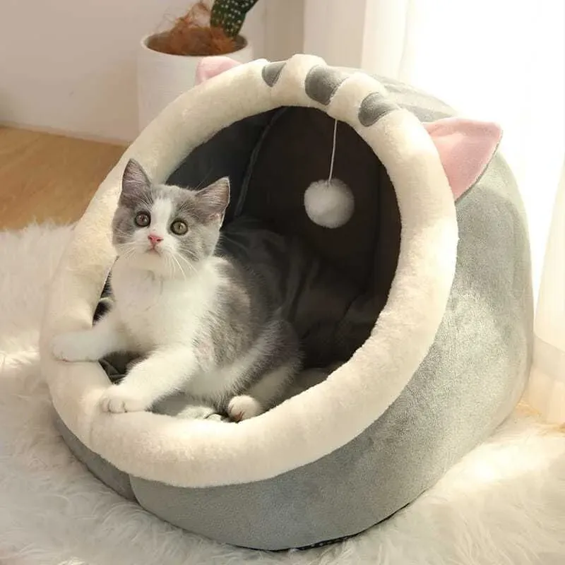 Catto ที่นอนแมวทรงโดมกึ่งปิด มีปอมปอม (BEDC) รูปที่ 2