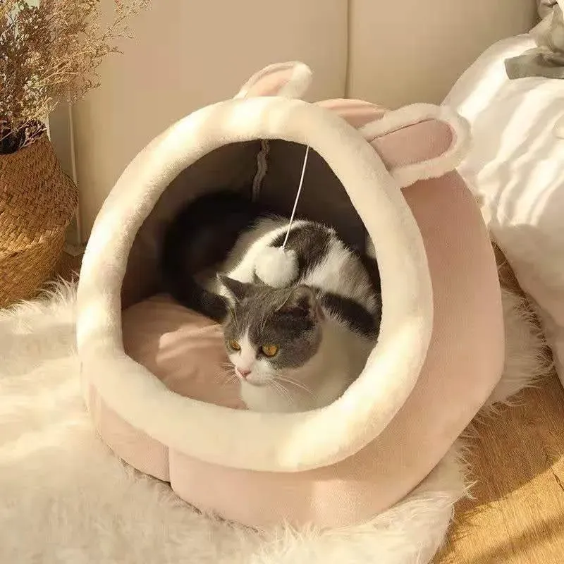 Catto ที่นอนแมวทรงโดมกึ่งปิด มีปอมปอม (BEDC) รูปที่ 3